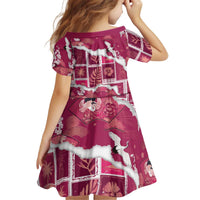 Hawaii Japanese Culture Pink Kid Short Sleeve Dress Spring Cranes Aloha Pattern
