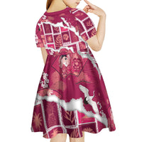 Hawaii Japanese Culture Pink Kid Short Sleeve Dress Spring Cranes Aloha Pattern
