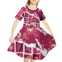Hawaii Japanese Culture Pink Kid Short Sleeve Dress Spring Cranes Aloha Pattern