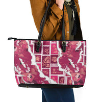 Hawaii Japanese Culture Pink Leather Tote Bag Spring Cranes Aloha Pattern LT01 - Polynesian Pride