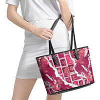 Hawaii Japanese Culture Pink Leather Tote Bag Spring Cranes Aloha Pattern LT01 - Polynesian Pride