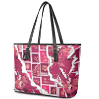 Hawaii Japanese Culture Pink Leather Tote Bag Spring Cranes Aloha Pattern LT01 - Polynesian Pride