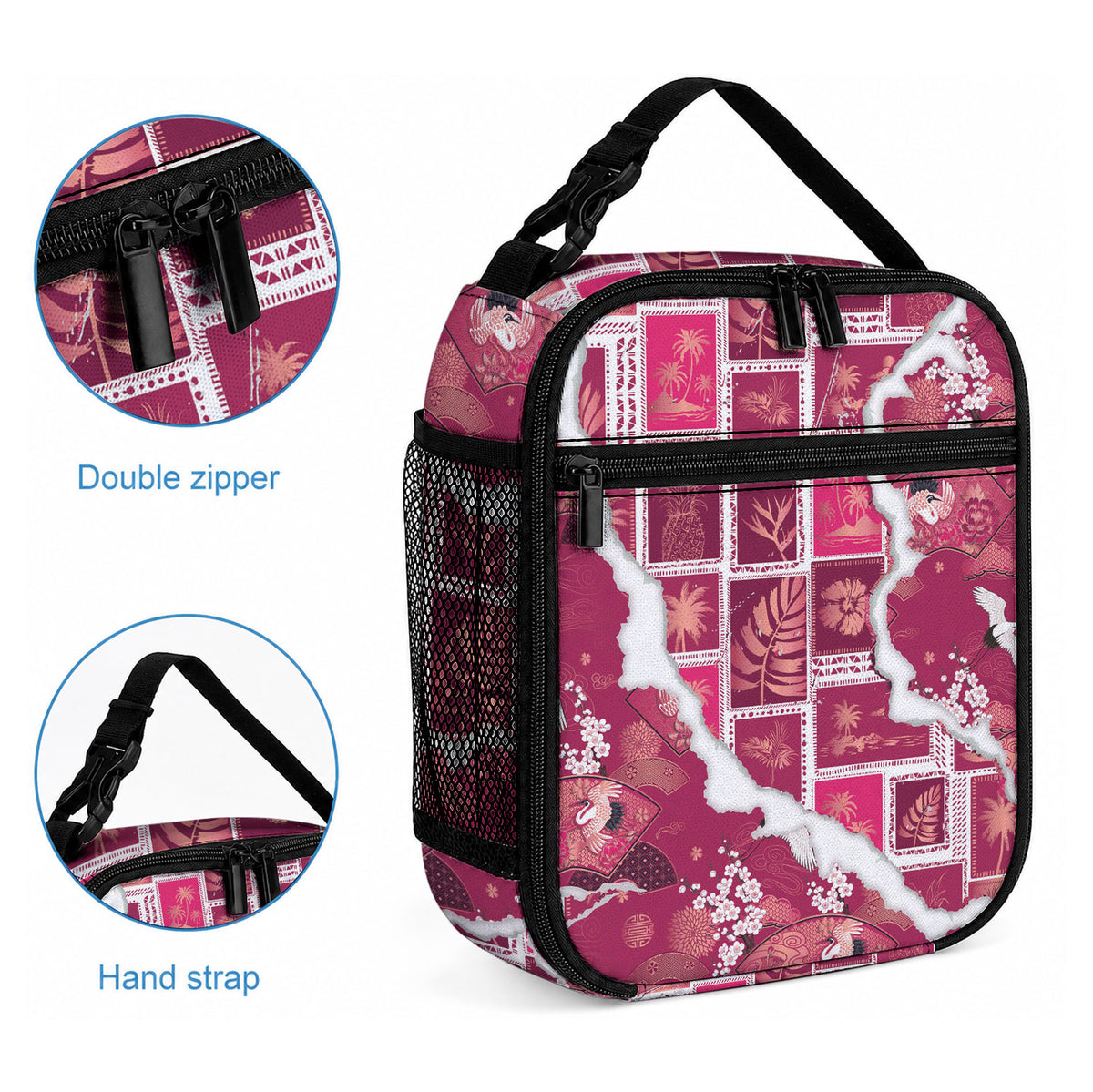 Hawaii Japanese Culture Pink Lunch Bag Spring Cranes Aloha Pattern LT01 - Polynesian Pride
