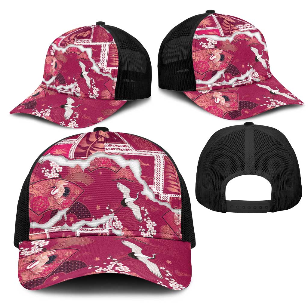 Hawaii Japanese Culture Pink Mesh Trucker Cap Spring Cranes Aloha Pattern LT01 - Polynesian Pride