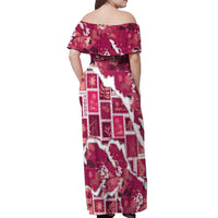 Hawaii Japanese Culture Pink Off Shoulder Maxi Dress Spring Cranes Aloha Pattern LT01 - Polynesian Pride