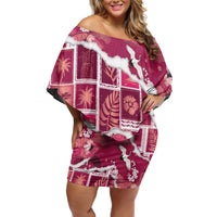 Hawaii Japanese Culture Pink Off Shoulder Short Dress Spring Cranes Aloha Pattern