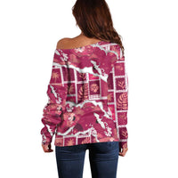 Hawaii Japanese Culture Pink Off Shoulder Sweater Spring Cranes Aloha Pattern LT01 - Polynesian Pride