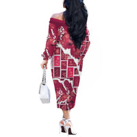 Hawaii Japanese Culture Pink Off The Shoulder Long Sleeve Dress Spring Cranes Aloha Pattern