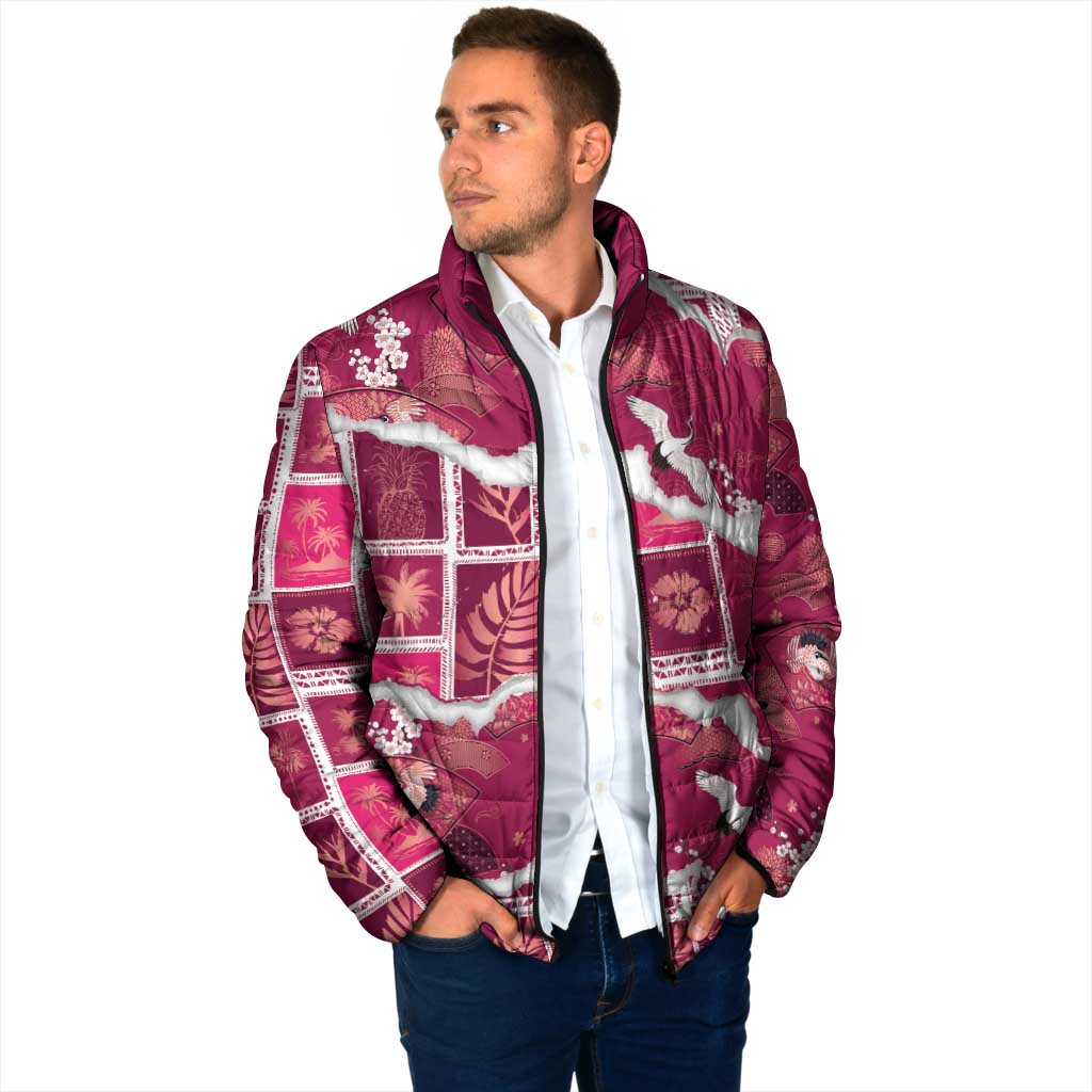 Hawaii Japanese Culture Pink Padded Jacket Spring Cranes Aloha Pattern LT01 - Polynesian Pride