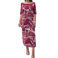 Hawaii Japanese Culture Pink Puletasi Spring Cranes Aloha Pattern LT01 Long Dress Pink - Polynesian Pride