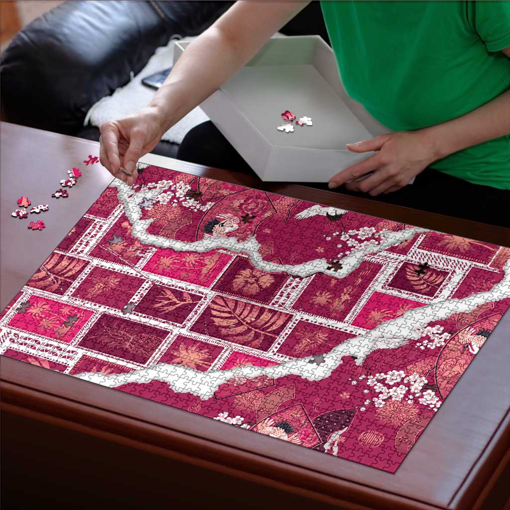 Hawaii Japanese Culture Pink Puzzle Spring Cranes Aloha Pattern LT01 - Polynesian Pride