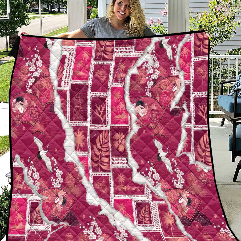 Hawaii Japanese Culture Pink Quilt Spring Cranes Aloha Pattern