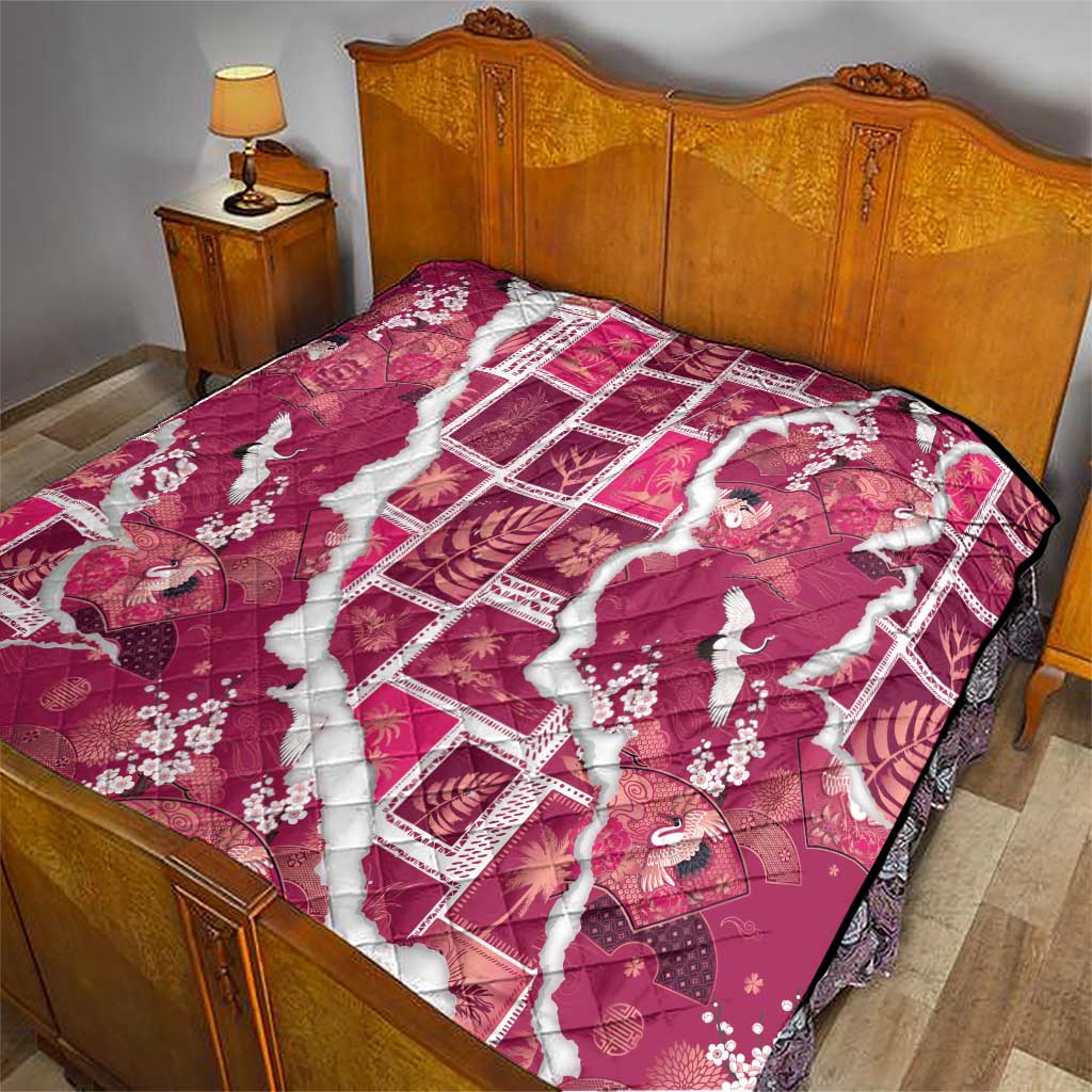 Hawaii Japanese Culture Pink Quilt Spring Cranes Aloha Pattern LT01 - Polynesian Pride