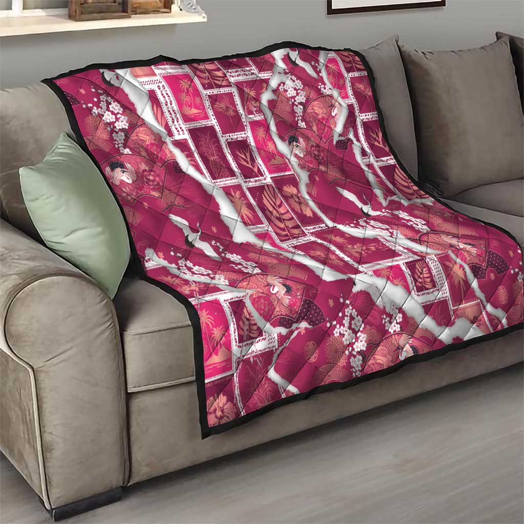 Hawaii Japanese Culture Pink Quilt Spring Cranes Aloha Pattern LT01 - Polynesian Pride