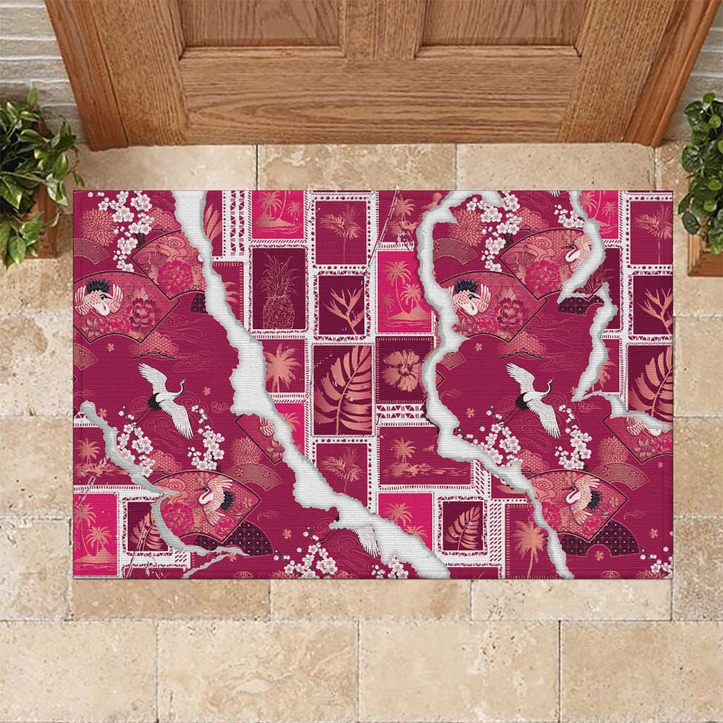 Hawaii Japanese Culture Pink Rubber Doormat Spring Cranes Aloha Pattern LT01 Pink - Polynesian Pride