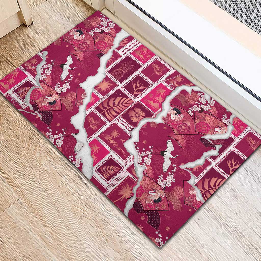 Hawaii Japanese Culture Pink Rubber Doormat Spring Cranes Aloha Pattern LT01 - Polynesian Pride