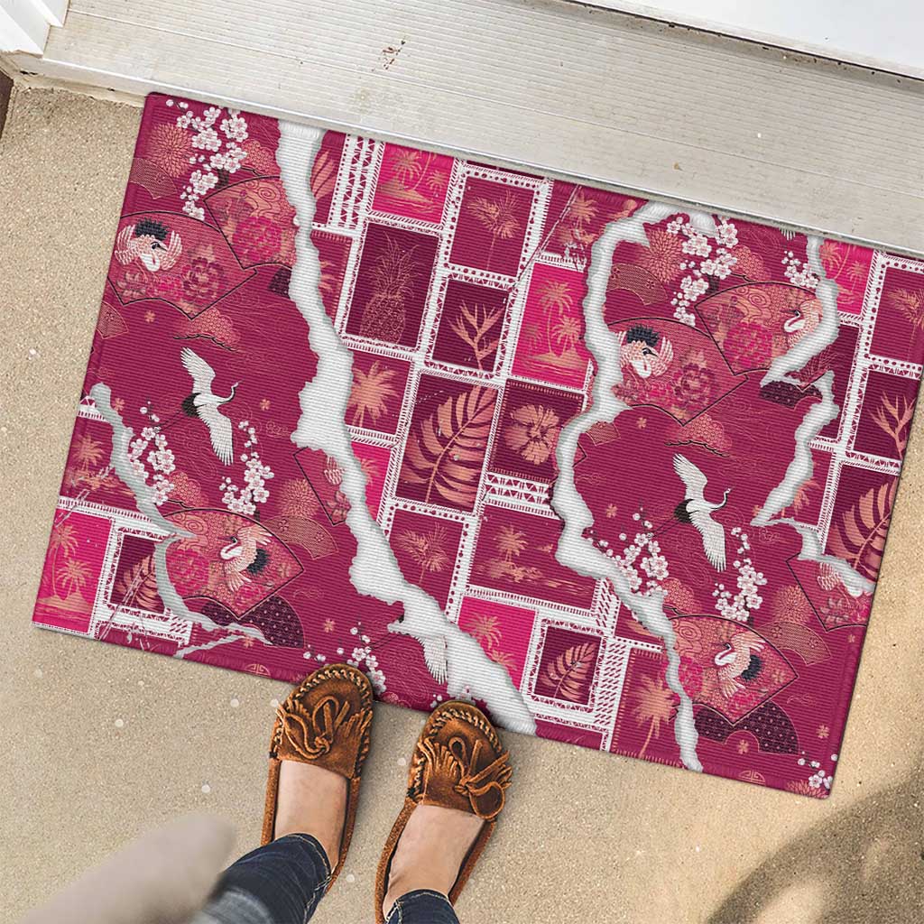Hawaii Japanese Culture Pink Rubber Doormat Spring Cranes Aloha Pattern LT01 - Polynesian Pride