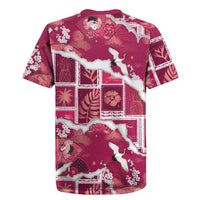 Hawaii Japanese Culture Pink Rugby Jersey Spring Cranes Aloha Pattern LT01 - Polynesian Pride
