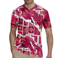 Hawaii Japanese Culture Pink Rugby Jersey Spring Cranes Aloha Pattern LT01 - Polynesian Pride
