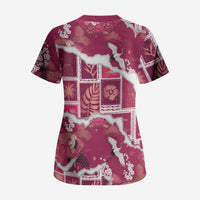 Hawaii Japanese Culture Pink Scrub Top Spring Cranes Aloha Pattern LT01 - Polynesian Pride