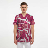 Hawaii Japanese Culture Pink Scrub Top Spring Cranes Aloha Pattern LT01 - Polynesian Pride