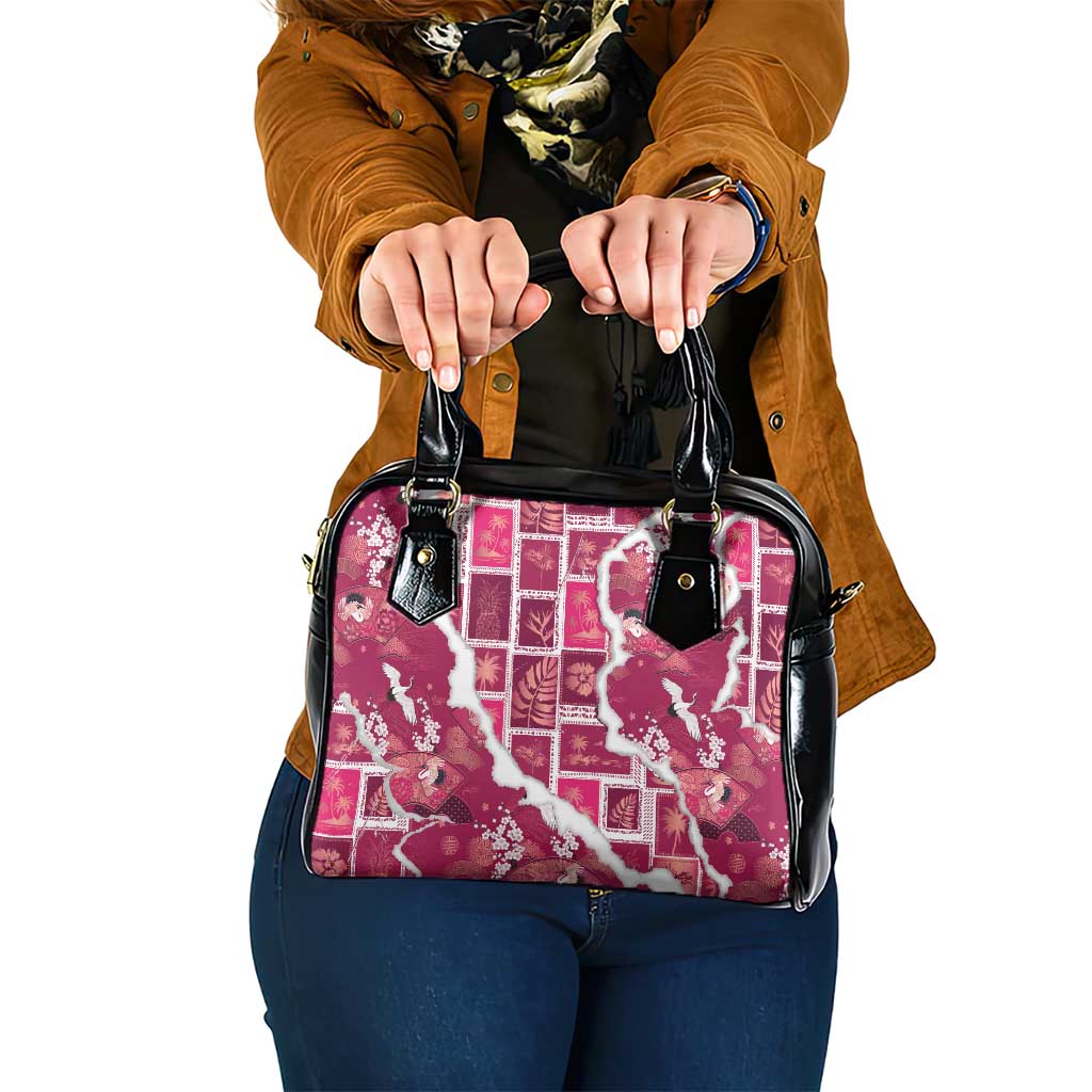 Hawaii Japanese Culture Pink Shoulder Handbag Spring Cranes Aloha Pattern LT01 One Size Pink - Polynesian Pride