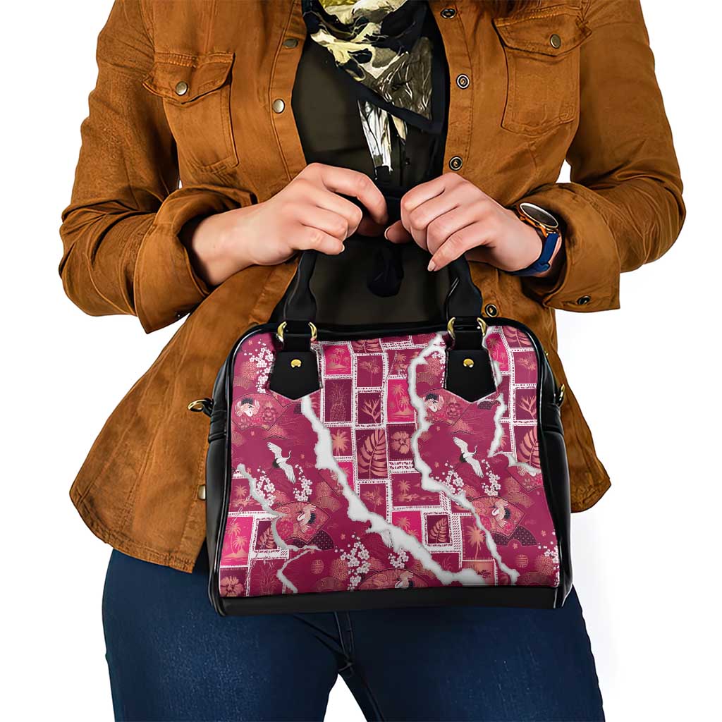Hawaii Japanese Culture Pink Shoulder Handbag Spring Cranes Aloha Pattern LT01 - Polynesian Pride