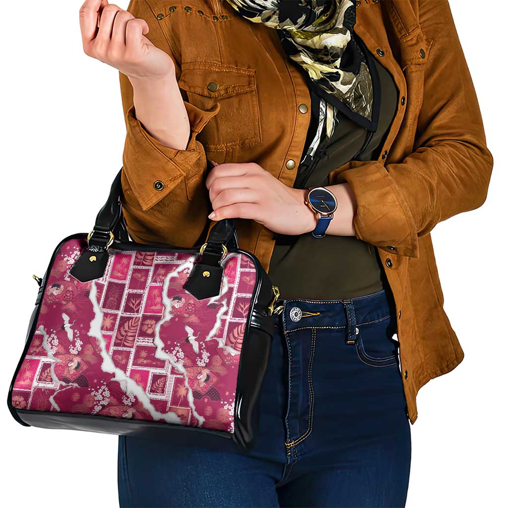 Hawaii Japanese Culture Pink Shoulder Handbag Spring Cranes Aloha Pattern LT01 - Polynesian Pride