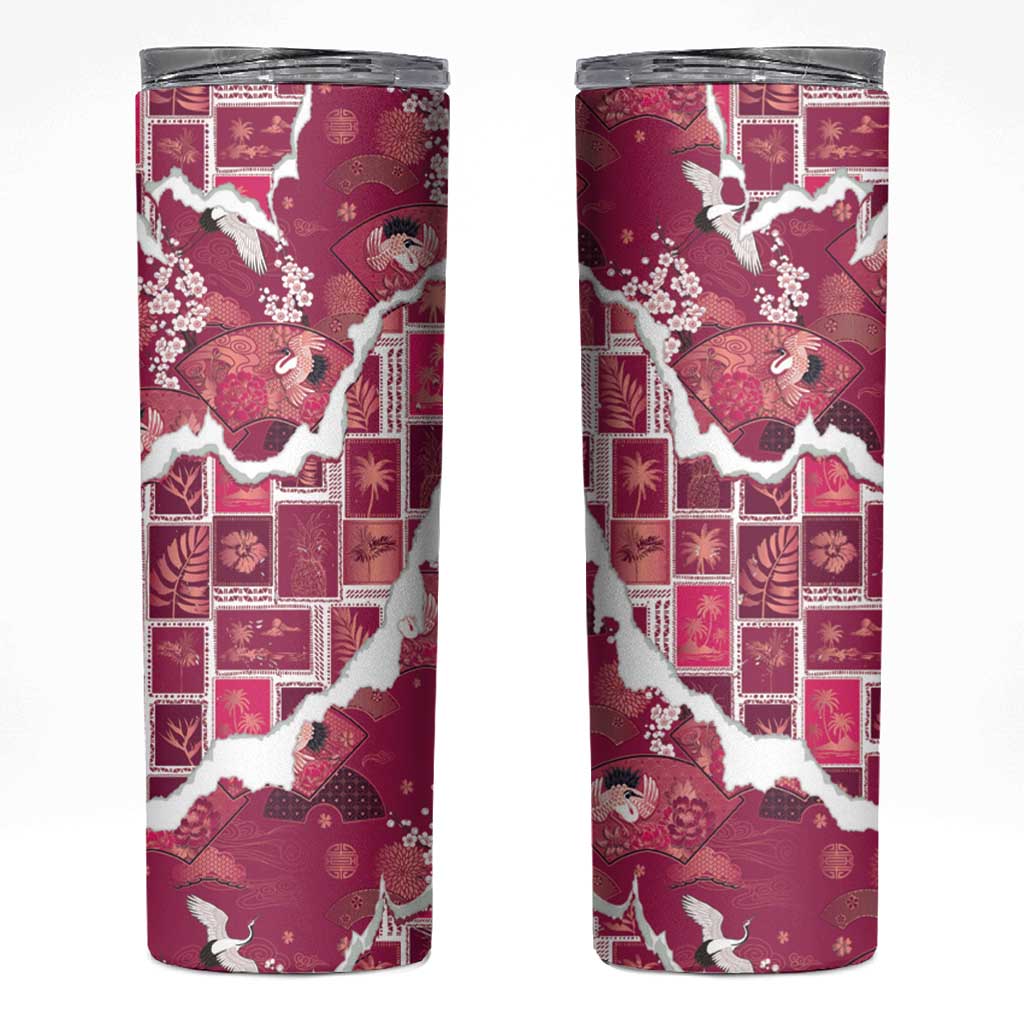 Hawaii Japanese Culture Pink Skinny Tumbler Spring Cranes Aloha Pattern LT01 Pink - Polynesian Pride