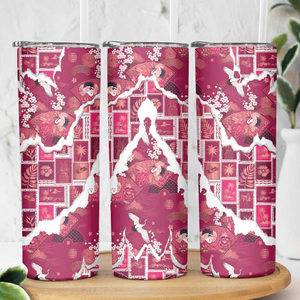 Hawaii Japanese Culture Pink Skinny Tumbler Spring Cranes Aloha Pattern LT01 - Polynesian Pride