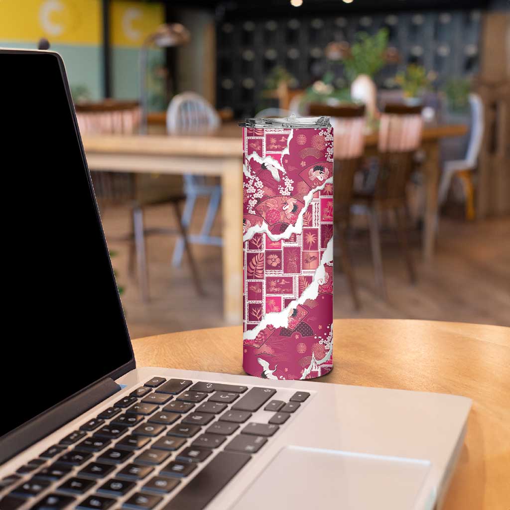 Hawaii Japanese Culture Pink Skinny Tumbler Spring Cranes Aloha Pattern LT01 - Polynesian Pride