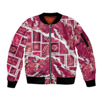 Hawaii Japanese Culture Pink Sleeve Zip Bomber Jacket Spring Cranes Aloha Pattern LT01 Unisex Pink - Polynesian Pride