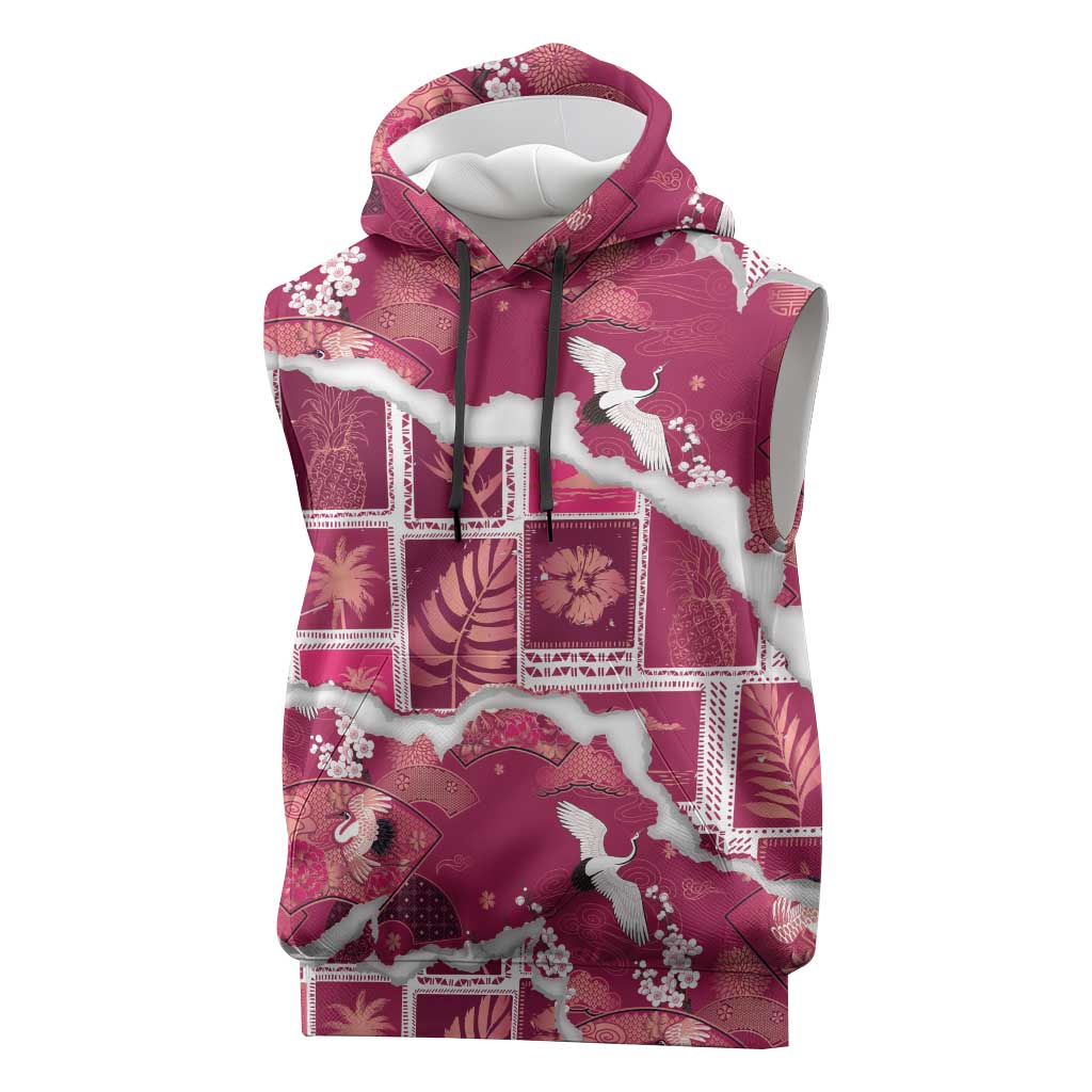 Hawaii Japanese Culture Pink Sleeveless Hoodie Spring Cranes Aloha Pattern LT01 Pink - Polynesian Pride