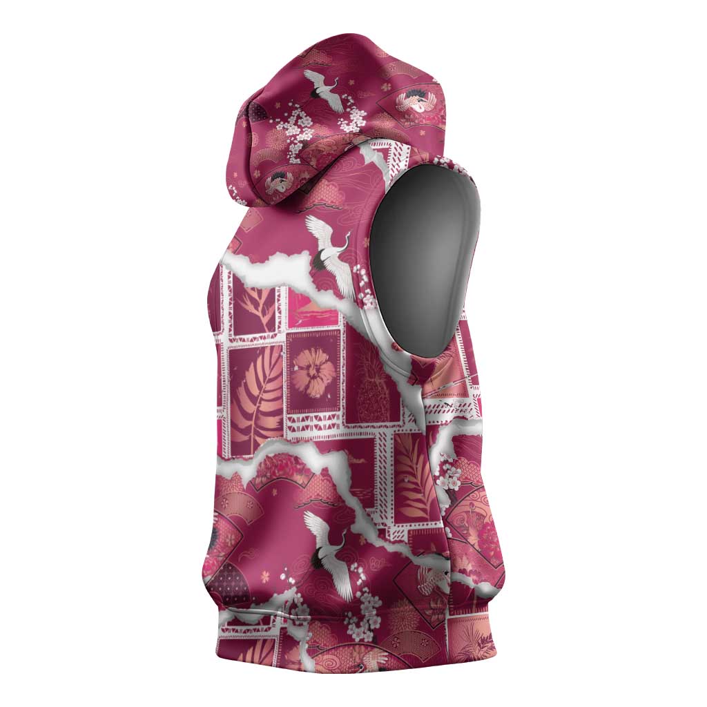 Hawaii Japanese Culture Pink Sleeveless Hoodie Spring Cranes Aloha Pattern LT01 - Polynesian Pride