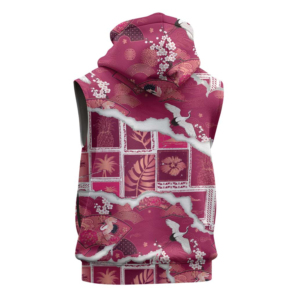 Hawaii Japanese Culture Pink Sleeveless Zip Hoodie Spring Cranes Aloha Pattern LT01 - Polynesian Pride