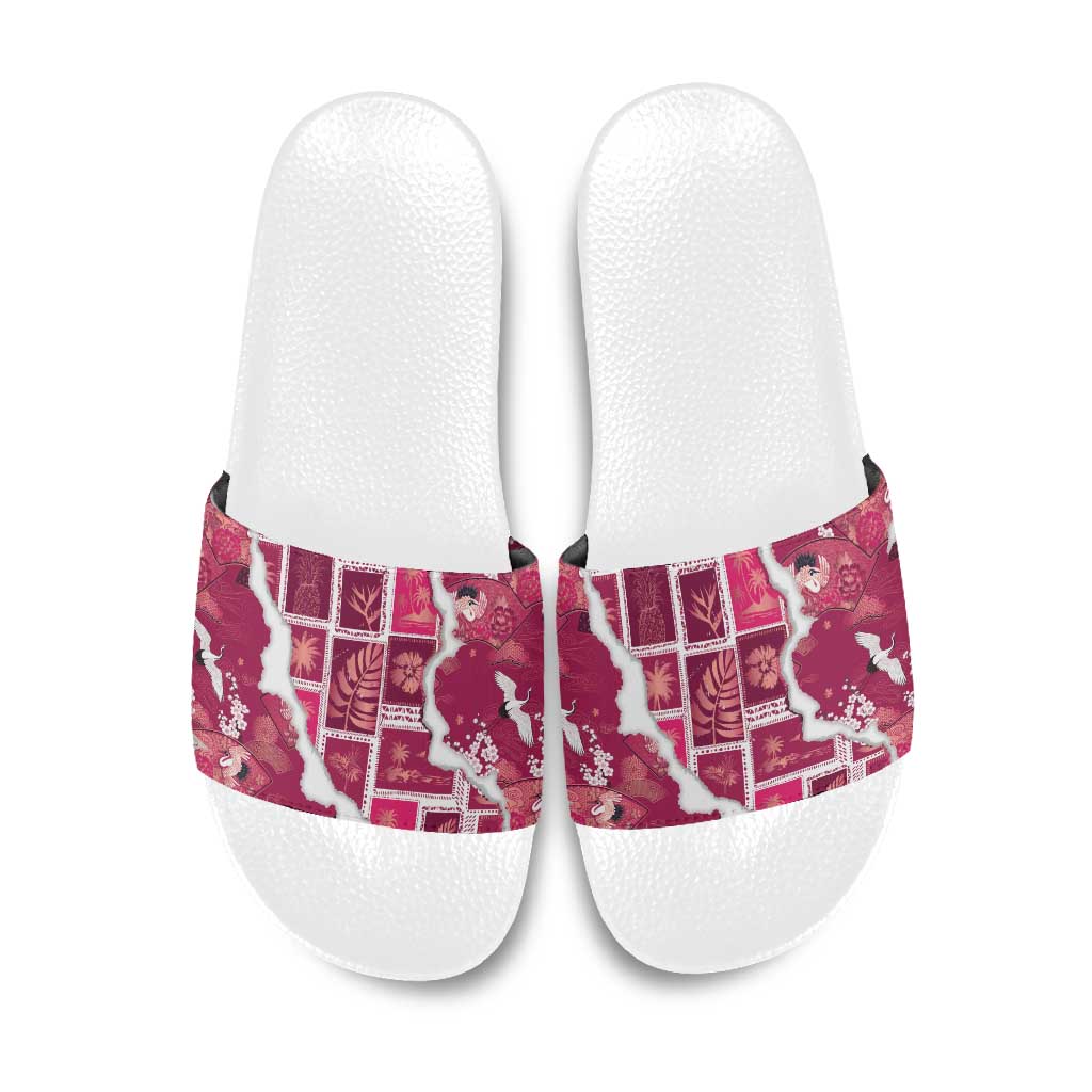 Hawaii Japanese Culture Pink Slide Sandals Spring Cranes Aloha Pattern LT01 Pink - Polynesian Pride