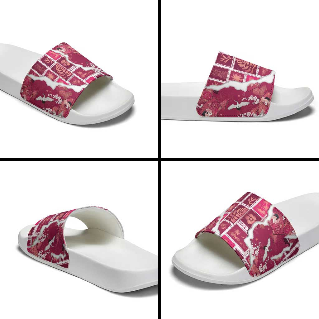 Hawaii Japanese Culture Pink Slide Sandals Spring Cranes Aloha Pattern LT01 - Polynesian Pride
