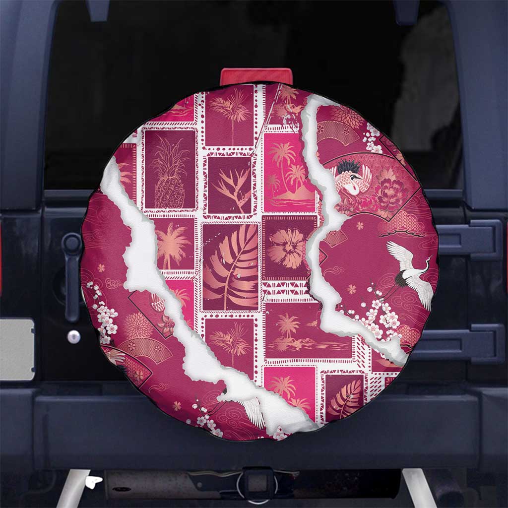 Hawaii Japanese Culture Pink Spare Tire Cover Spring Cranes Aloha Pattern LT01 No hole Pink - Polynesian Pride