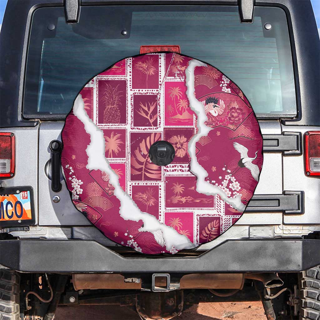 Hawaii Japanese Culture Pink Spare Tire Cover Spring Cranes Aloha Pattern LT01 Pink - Polynesian Pride