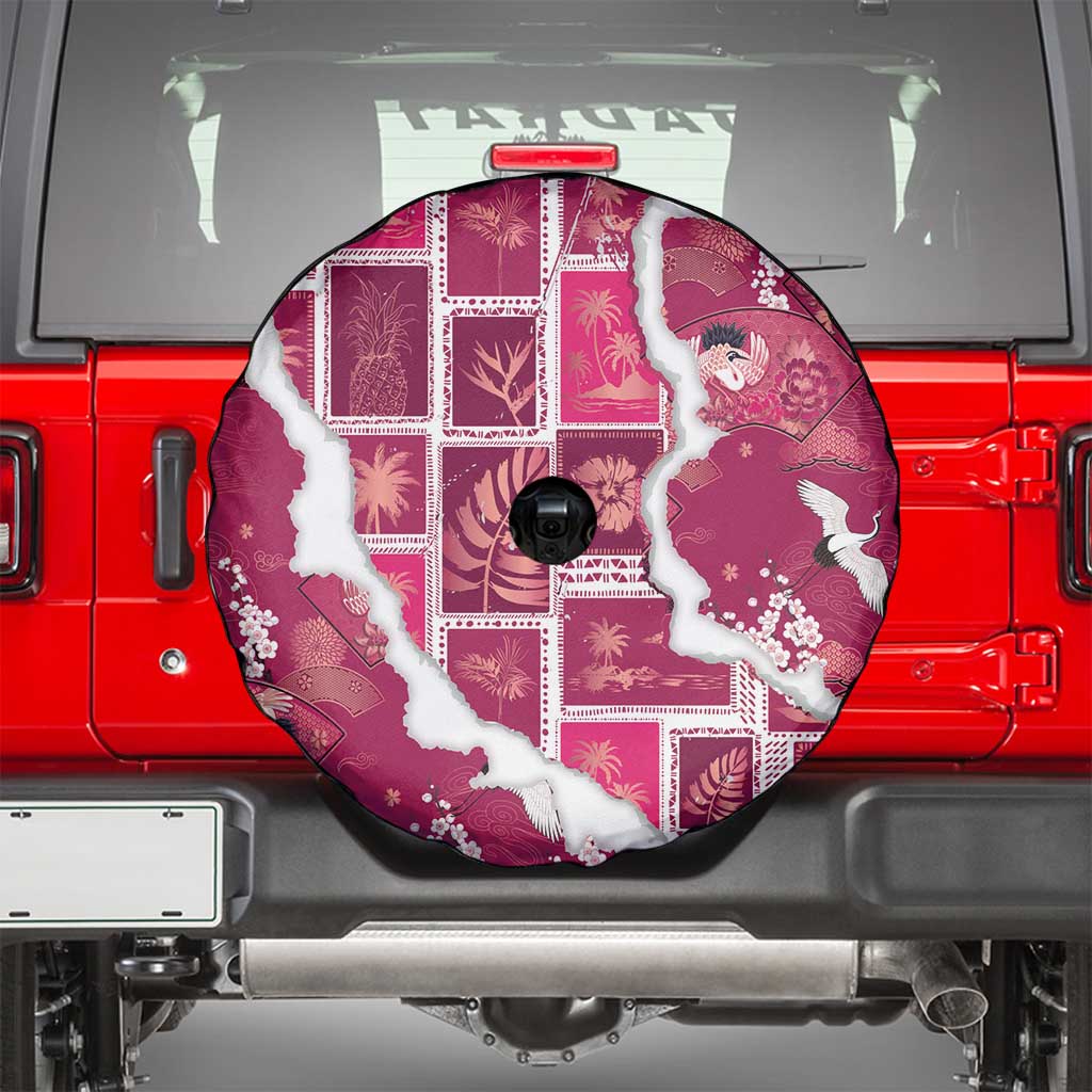 Hawaii Japanese Culture Pink Spare Tire Cover Spring Cranes Aloha Pattern LT01 - Polynesian Pride