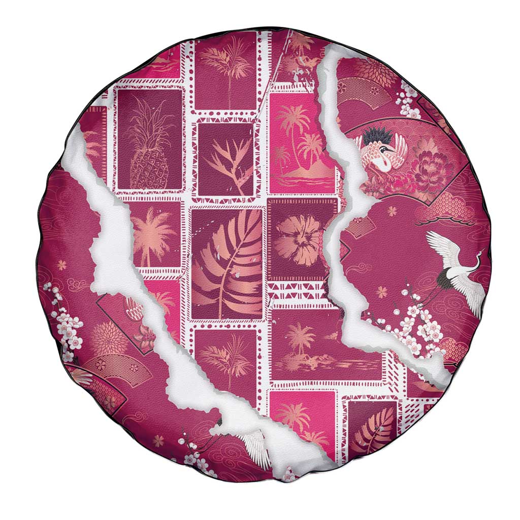Hawaii Japanese Culture Pink Spare Tire Cover Spring Cranes Aloha Pattern LT01 - Polynesian Pride