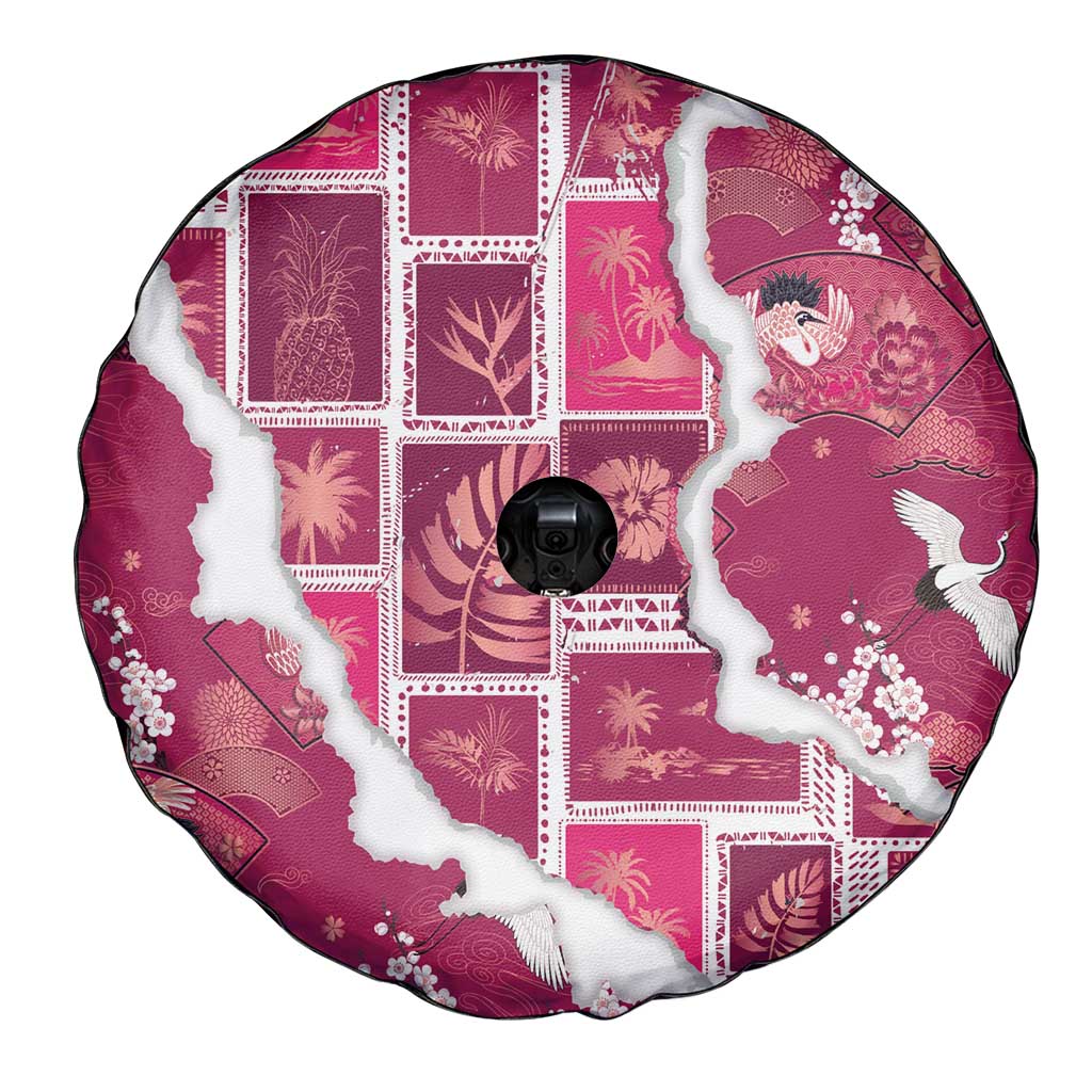 Hawaii Japanese Culture Pink Spare Tire Cover Spring Cranes Aloha Pattern LT01 - Polynesian Pride