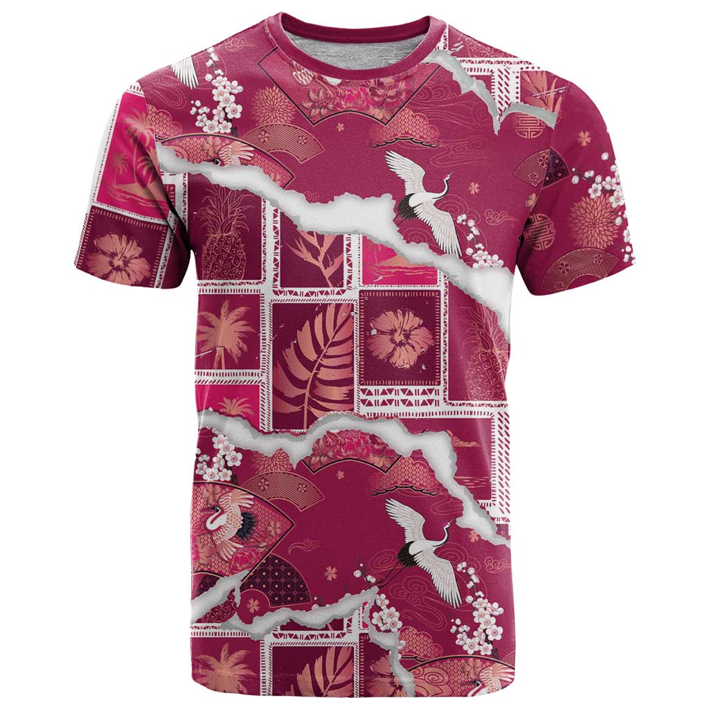 Hawaii Japanese Culture Pink T Shirt Spring Cranes Aloha Pattern LT01 Pink - Polynesian Pride
