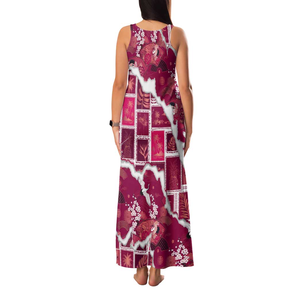 Hawaii Japanese Culture Pink Tank Maxi Dress Spring Cranes Aloha Pattern LT01 - Polynesian Pride