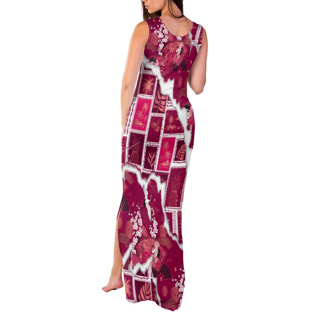 Hawaii Japanese Culture Pink Tank Maxi Dress Spring Cranes Aloha Pattern LT01 - Polynesian Pride