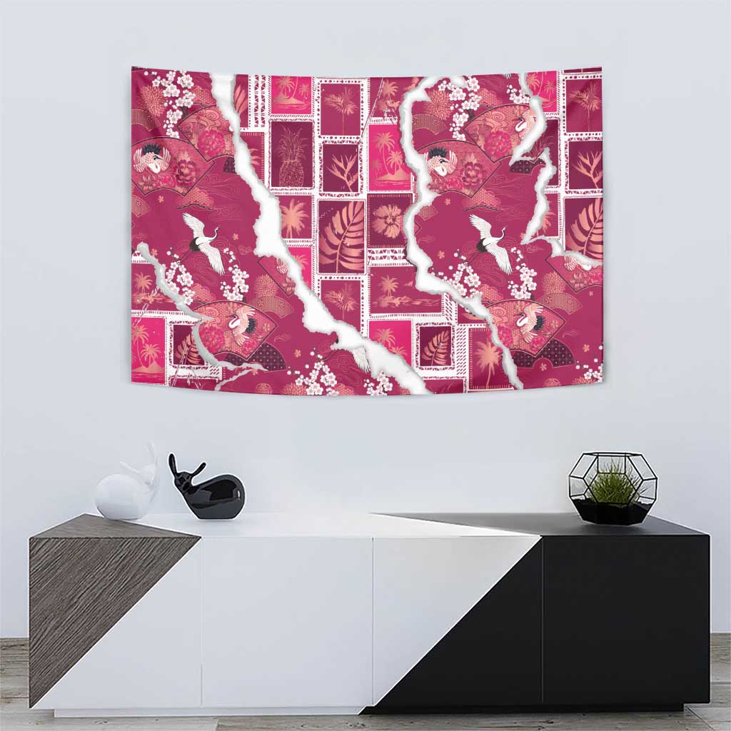 Hawaii Japanese Culture Pink Tapestry Spring Cranes Aloha Pattern LT01 - Polynesian Pride