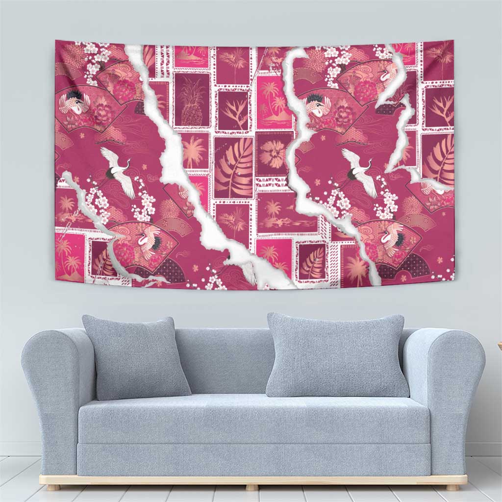 Hawaii Japanese Culture Pink Tapestry Spring Cranes Aloha Pattern LT01 - Polynesian Pride