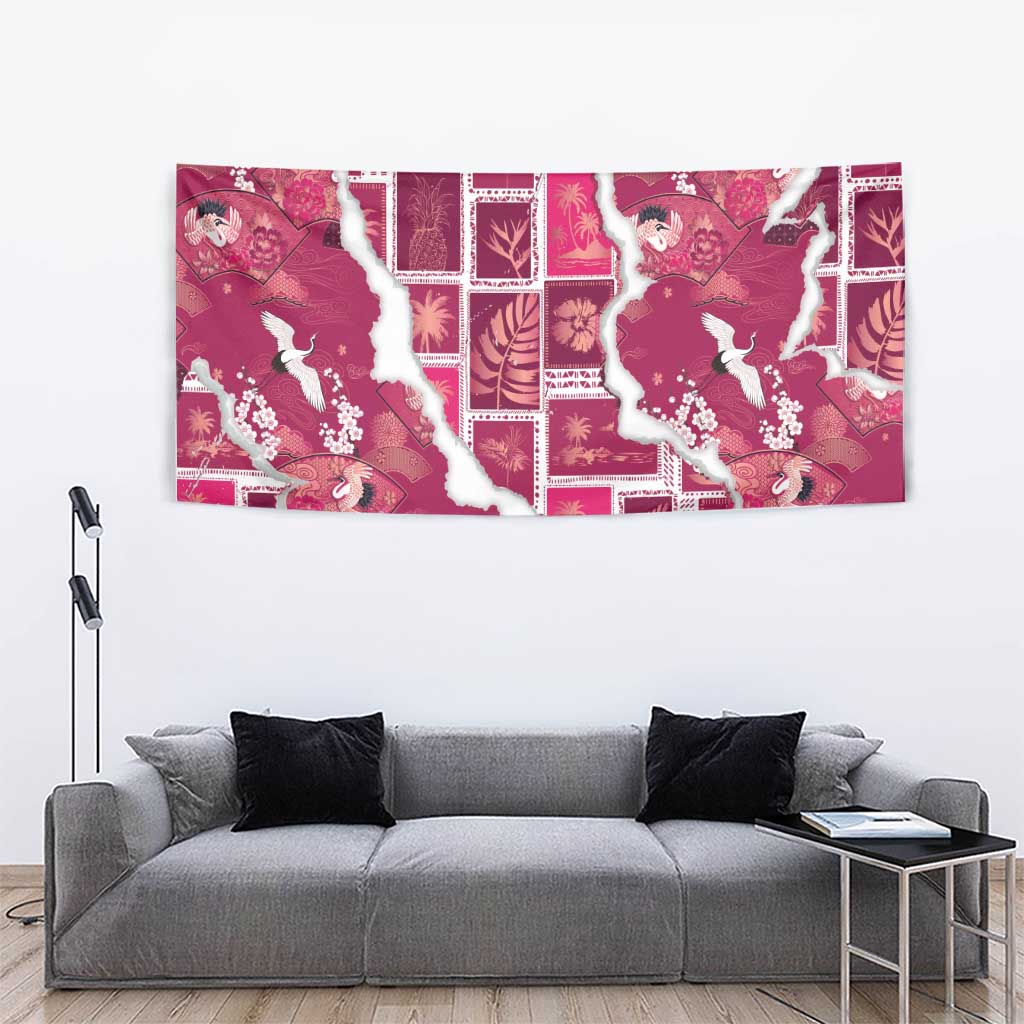 Hawaii Japanese Culture Pink Tapestry Spring Cranes Aloha Pattern LT01 - Polynesian Pride