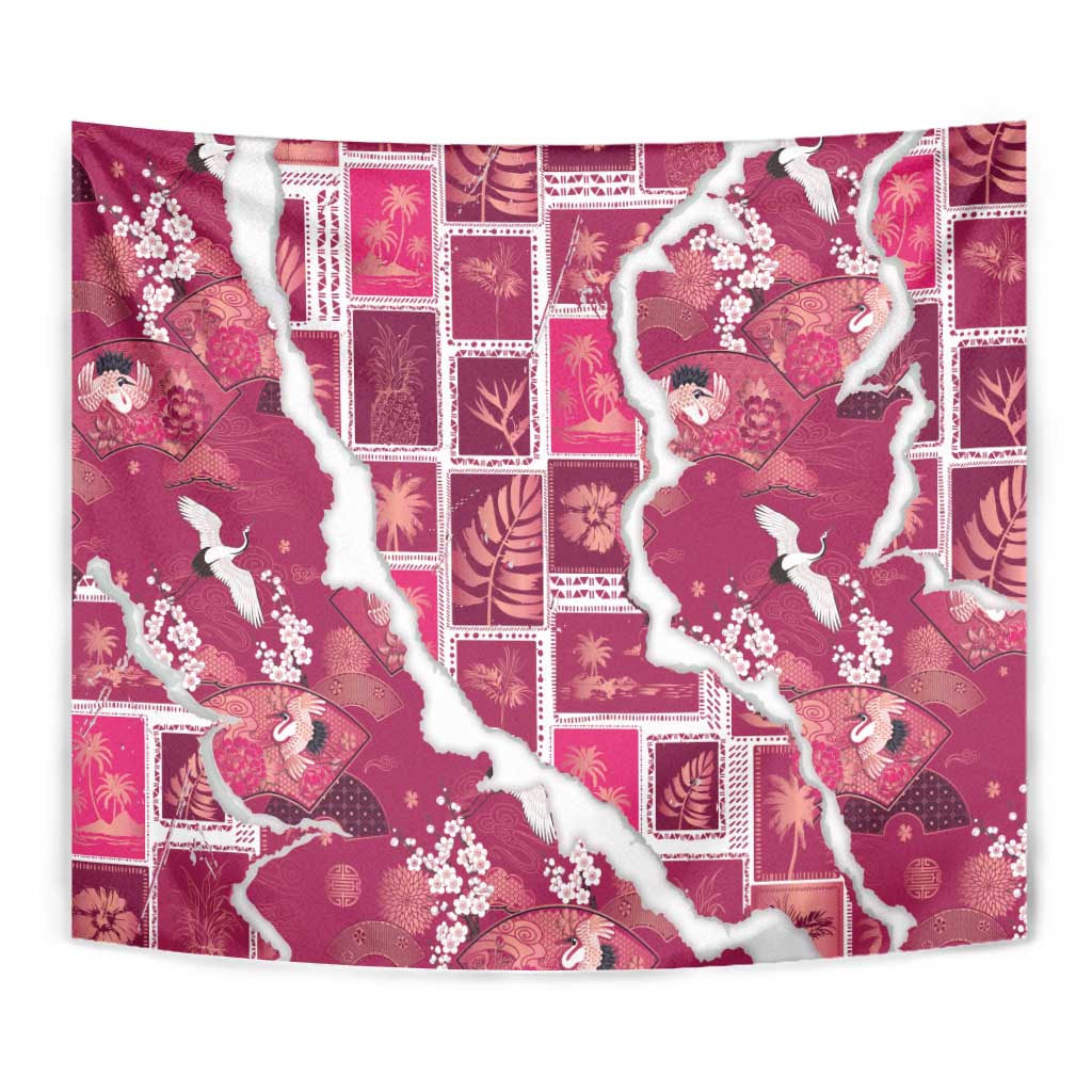 Hawaii Japanese Culture Pink Tapestry Spring Cranes Aloha Pattern LT01 - Polynesian Pride