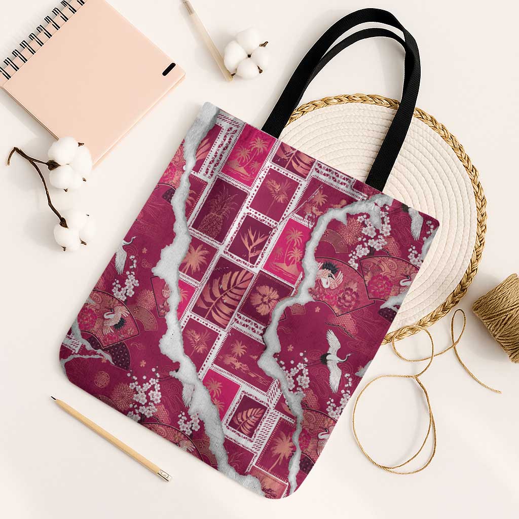 Hawaii Japanese Culture Pink Tote Bag Spring Cranes Aloha Pattern LT01 Black Strap One Size Pink - Polynesian Pride